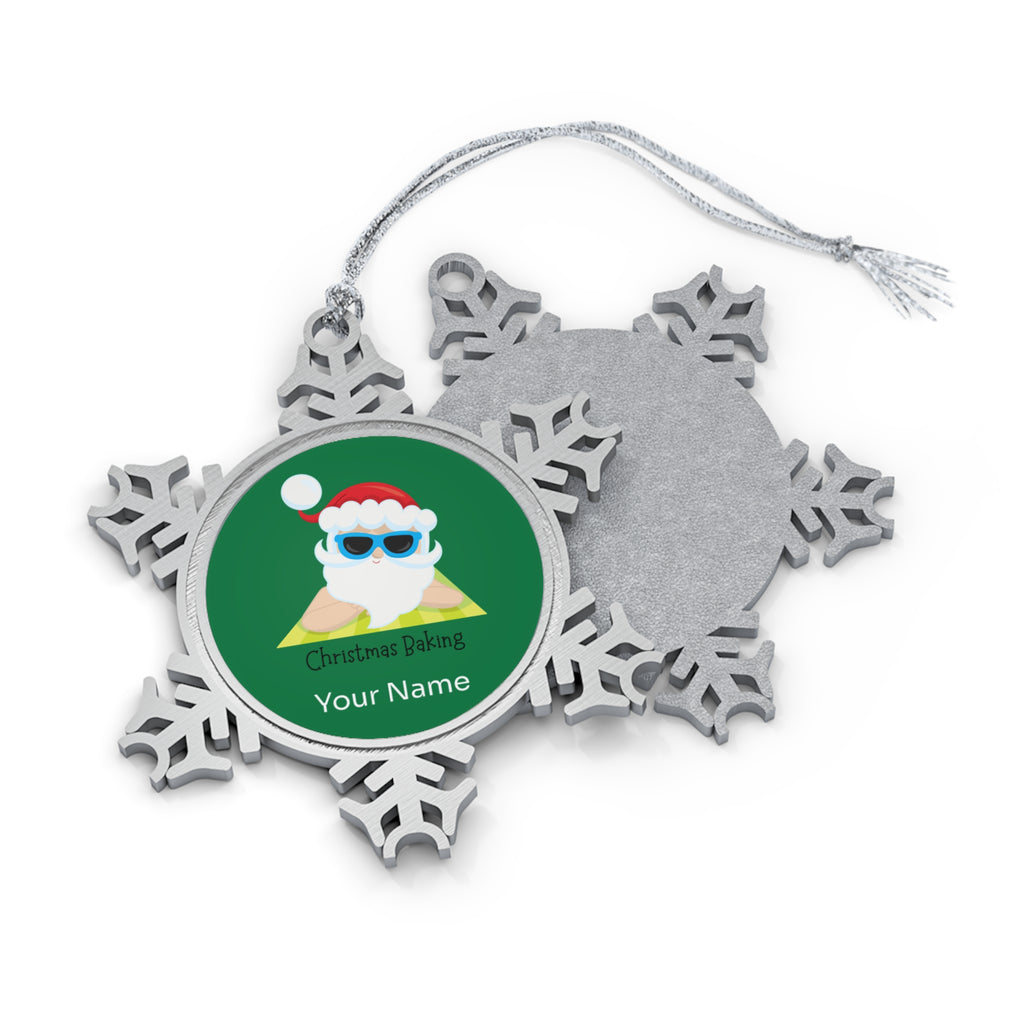 Personalised - Santa On The Beach, Christmas Baking - Christmas Pewter Snowflake Ornament