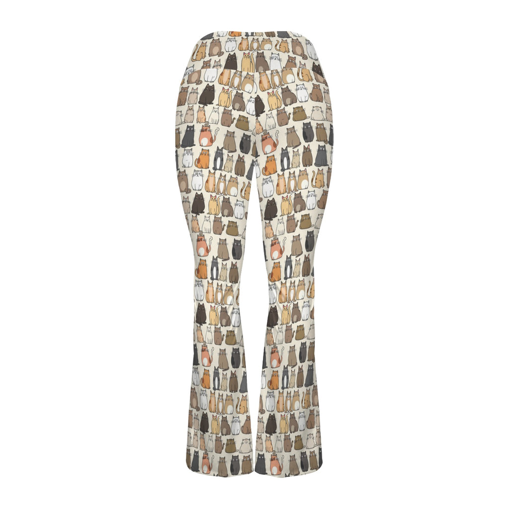 Lots Of Cats High Waist Crossover Tummy Control Flare Leggings High Waist Flare Leggings animal Printed Offshore