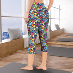 Sticker Music Women's High Waist Pocket Capri Yoga Leggings Women's High Waist Capri Yoga Leggings Music Printed Offshore