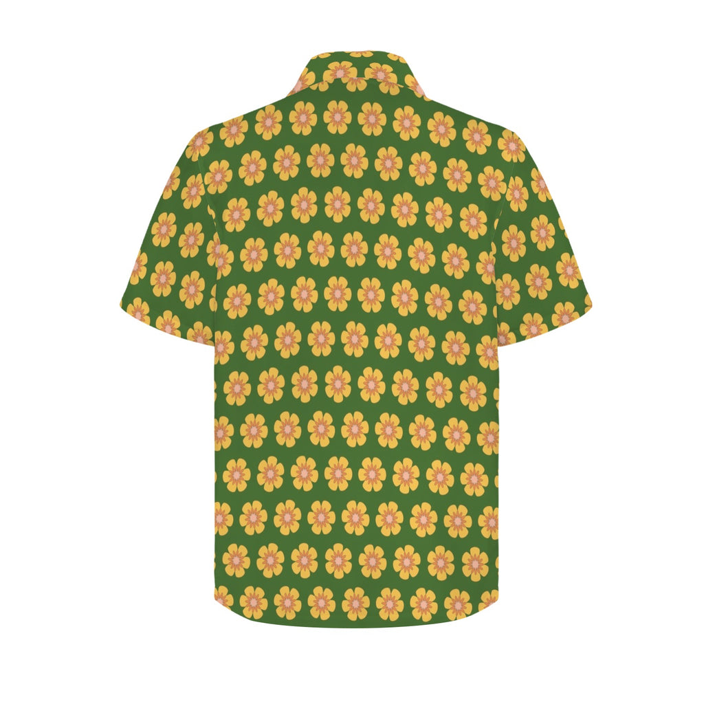 Yellow Flowers On Green Men's Hawaiian Shirt
