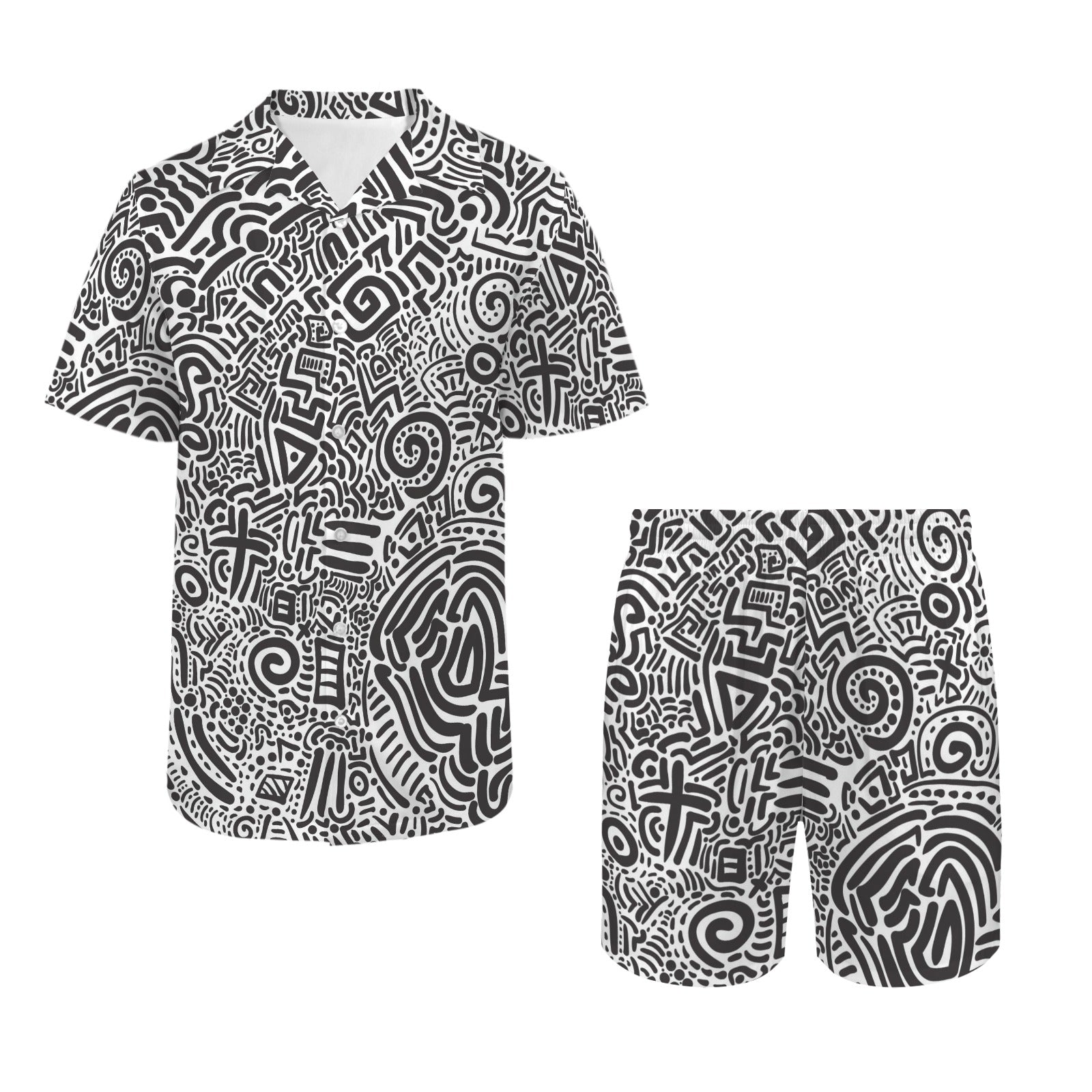 Black And White Abstract Men's Hawaiian Shirt & Shorts Set Men's Hawaiian Shirt & Shorts Set Printed Offshore