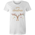 Merry Christmas Reindeer - Womens T-shirt White Womens Christmas T-shirt Christmas Printed In Australia