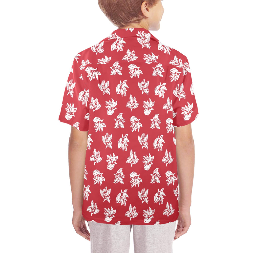 Red Retro Foliage, Hawaiian Flower Senior Kids Hawaiian Shirt Senior Kids Hawaiian Shirt 8-15 Printed Offshore Surf