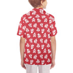 Red Retro Foliage, Hawaiian Flower Senior Kids Hawaiian Shirt Senior Kids Hawaiian Shirt 8-15 Printed Offshore Surf