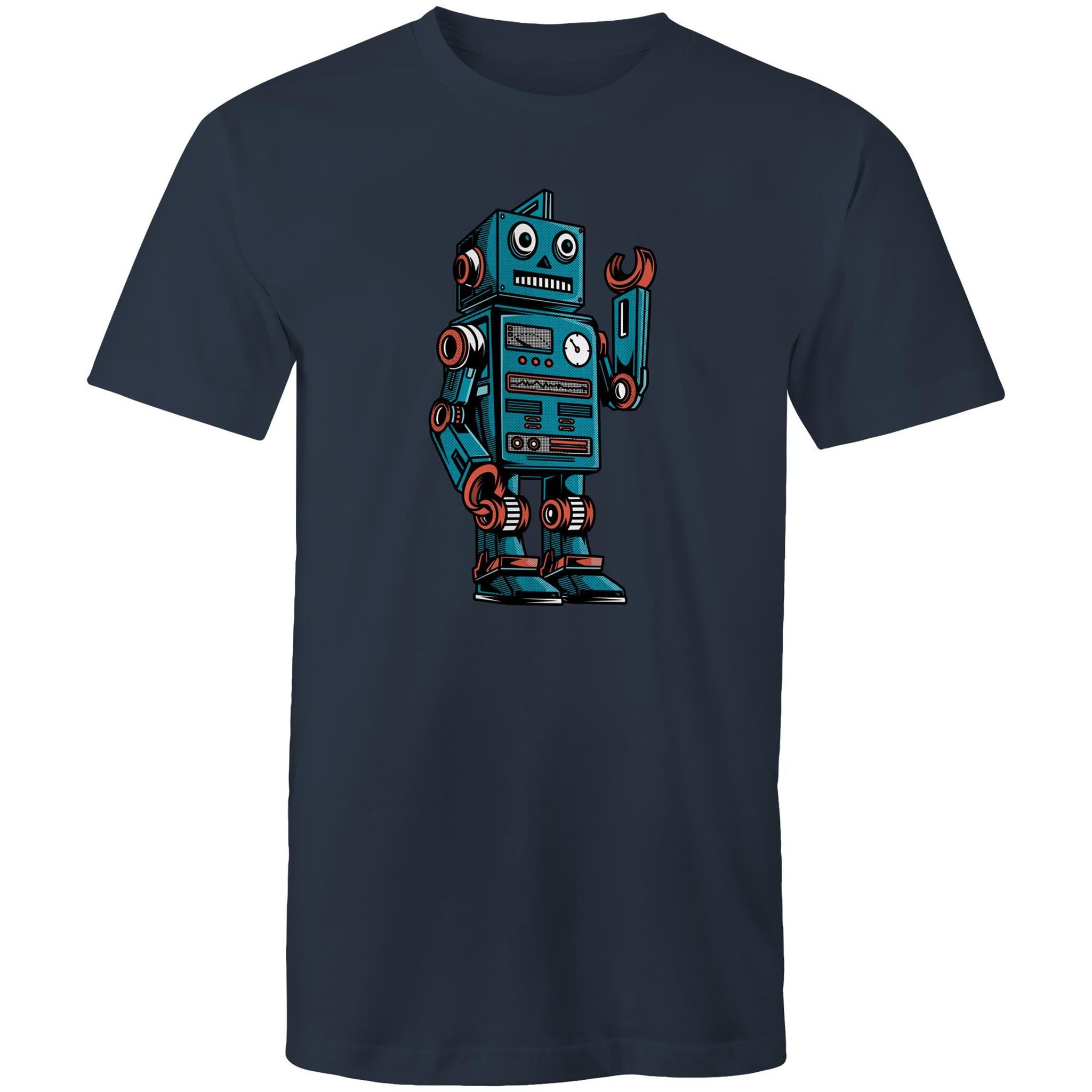 Robot - Mens T-Shirt Navy Mens T-shirt Printed In Australia Sci Fi
