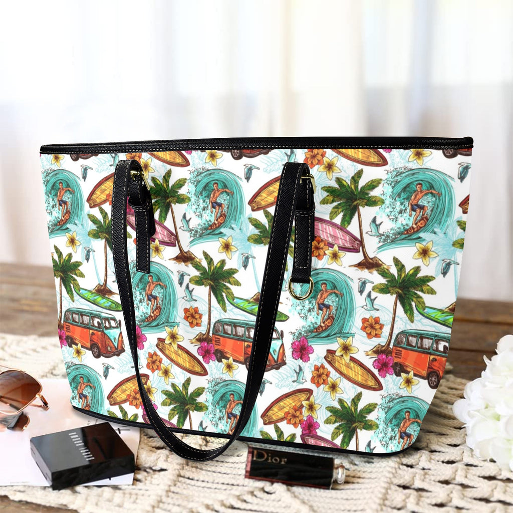 Surfing Safari PU Leather Tote Bag Large