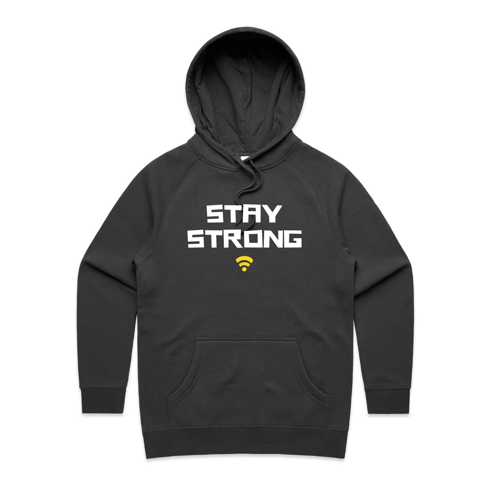 Stay Strong, WIFI - Womens Hoodie Coal Womens Hoodie Printed In Australia Tech