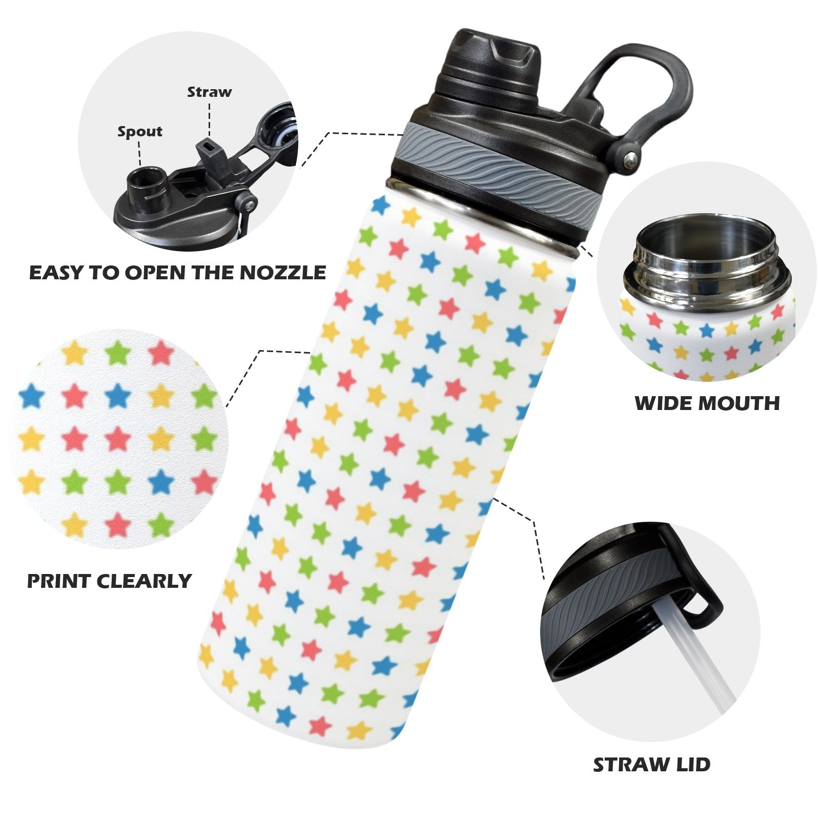 Stars - Insulated Water Bottle with Dual-Use Lid (18oz) Insulated Water Bottle with Dual-Use Lid (18oz) Printed Offshore