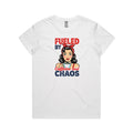 Fueled By Caffeine And Chaos, Retro Woman Women's AS Colour T-shirt White Womens T-shirt Coffee Printed In Australia