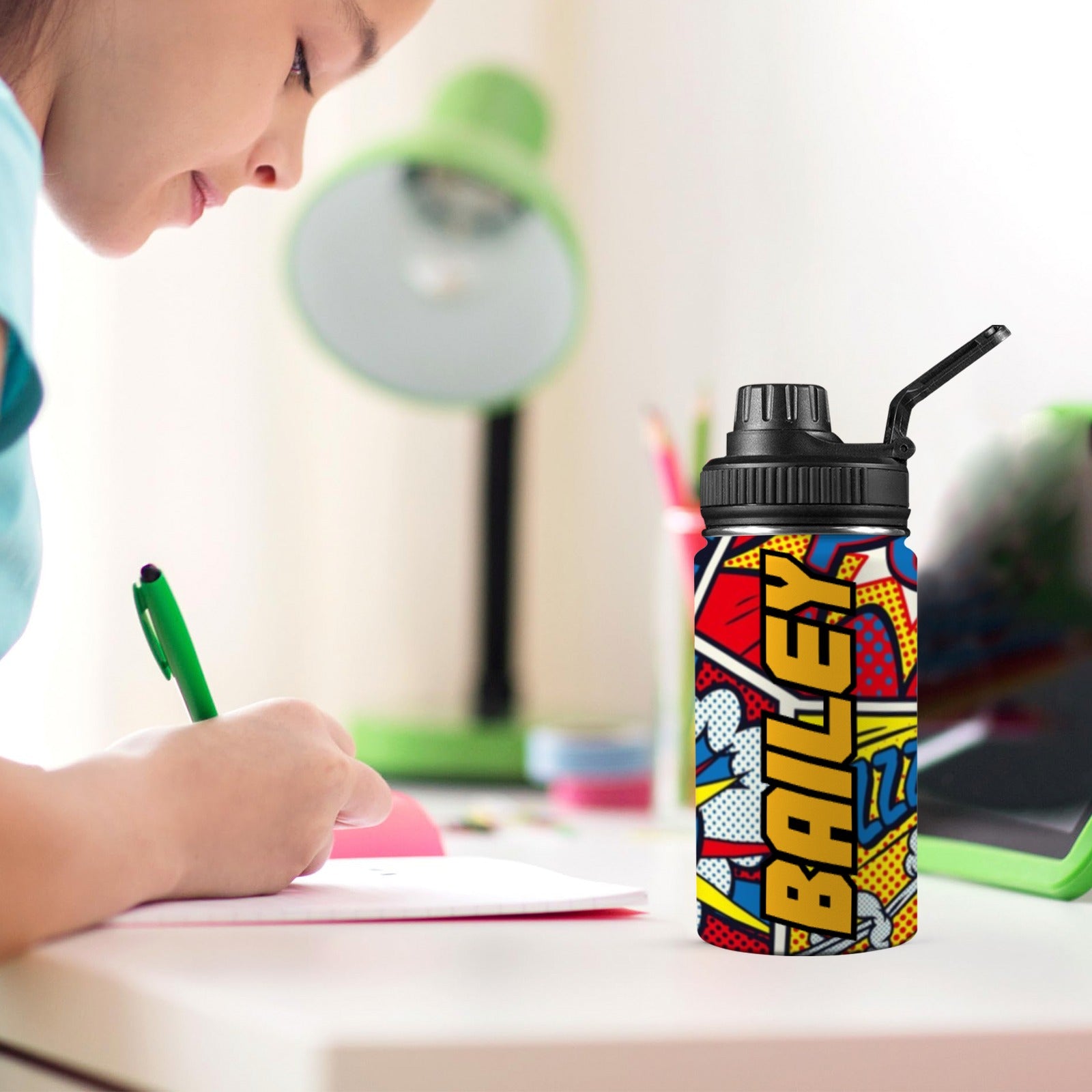 Personalised - Comic Book - Kids Stainless Steel Water Bottle