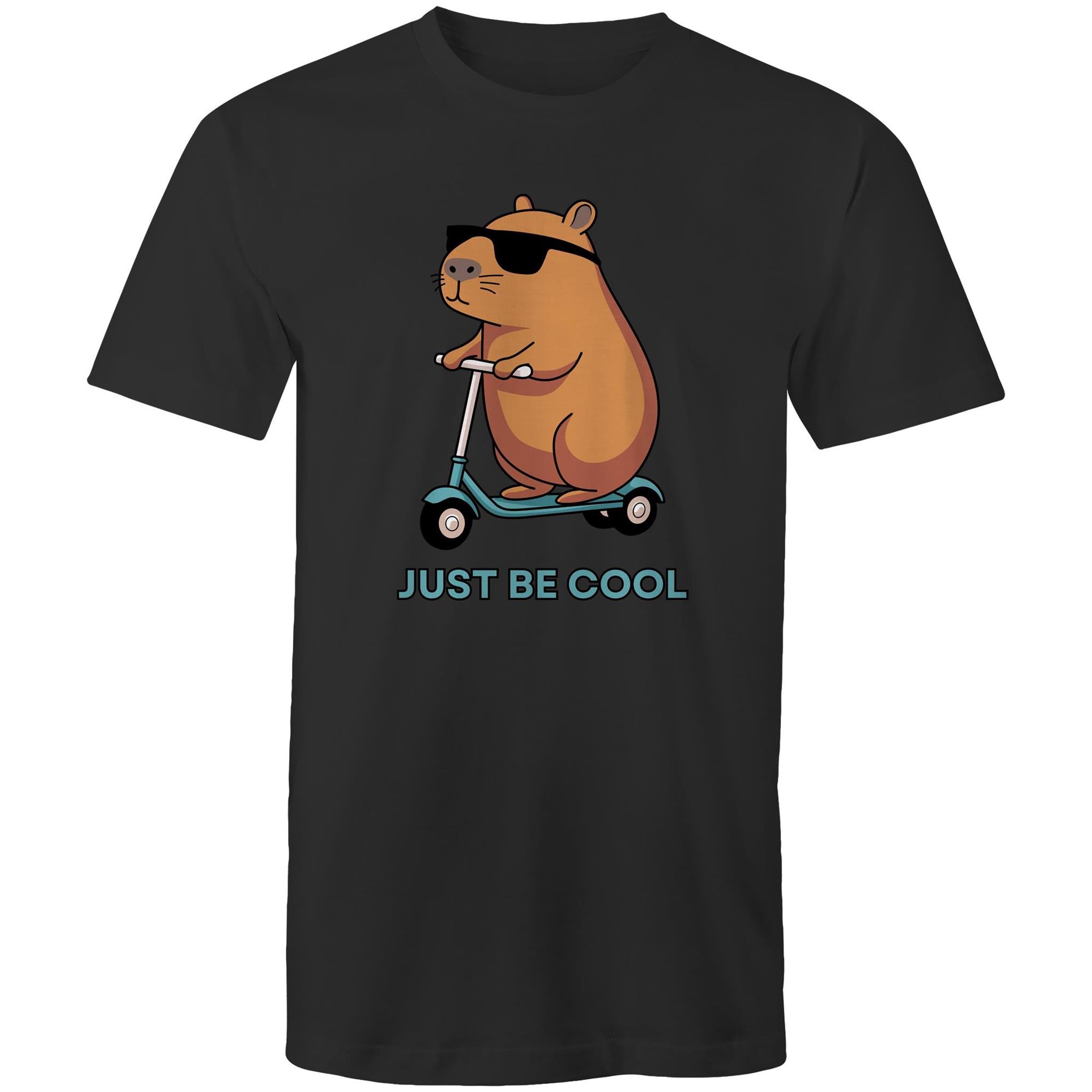 Just Be Cool, Capybara - Mens T-Shirt Black Mens T-shirt animal Printed In Australia