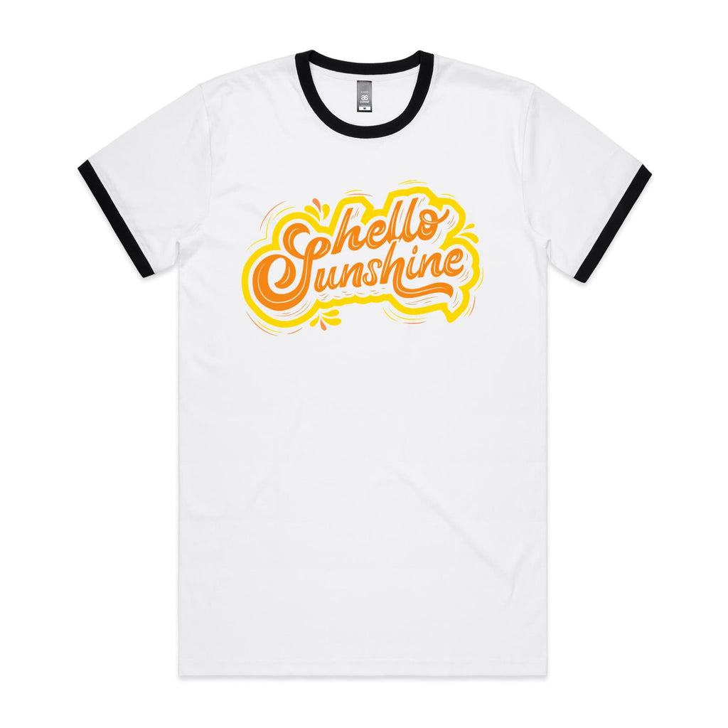 Hello Sunshine - Staple Ringer Tee White Black Ringer T-Shirt Printed In Australia Summer