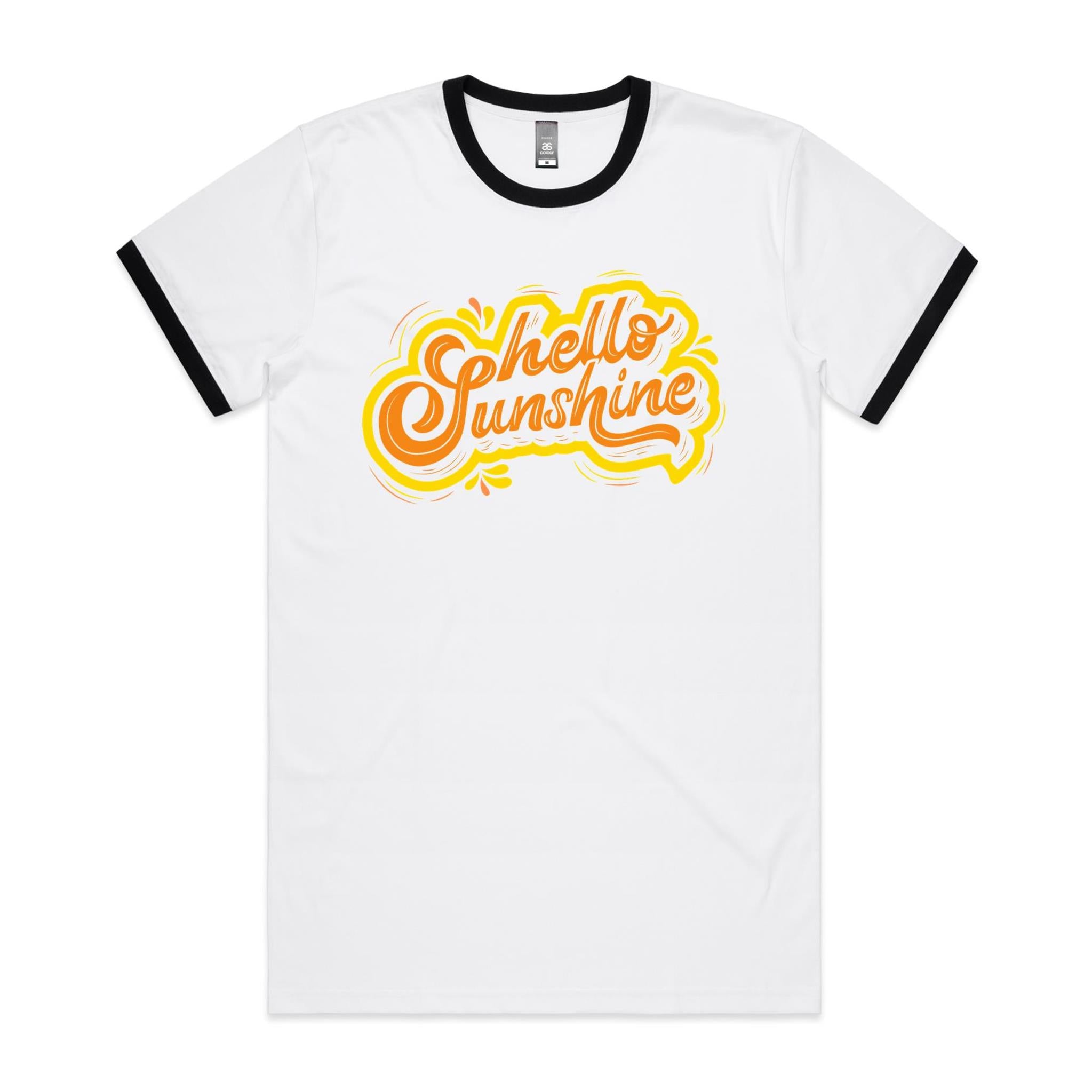Hello Sunshine - Staple Ringer Tee White Black Ringer T-Shirt Printed In Australia Summer