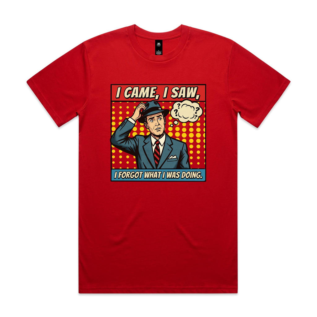 I Came, I Saw, I Forgot What I Was Doing, Retro Gentleman Men's AS Colour T-shirt Red Mens T-shirt comic Dad Printed In Australia