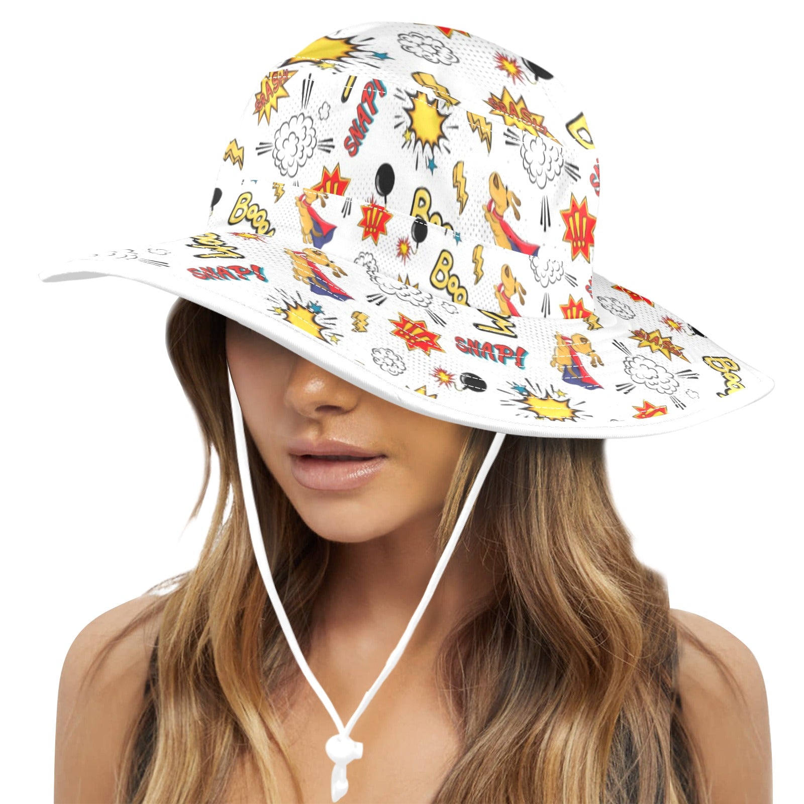 Super Dog Wide Brim Bucket Hat Wide Brim Bucket Hat animal comic Printed Offshore