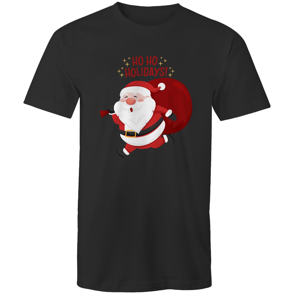 Ho Ho Holidays, Santa, Christmas - Mens T-Shirt Black Mens Christmas T-shirt Christmas Printed In Australia