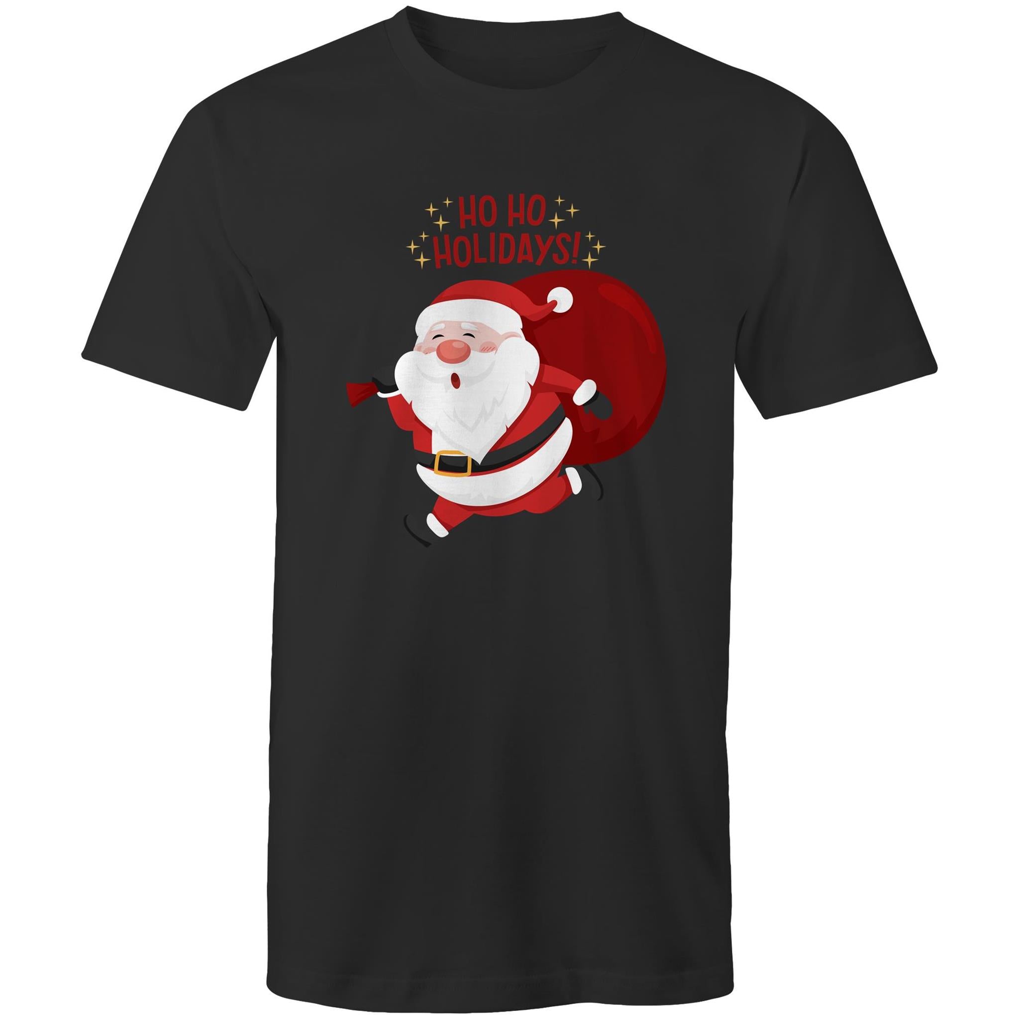 Ho Ho Holidays, Santa, Christmas - Mens T-Shirt Black Mens Christmas T-shirt Christmas Printed In Australia