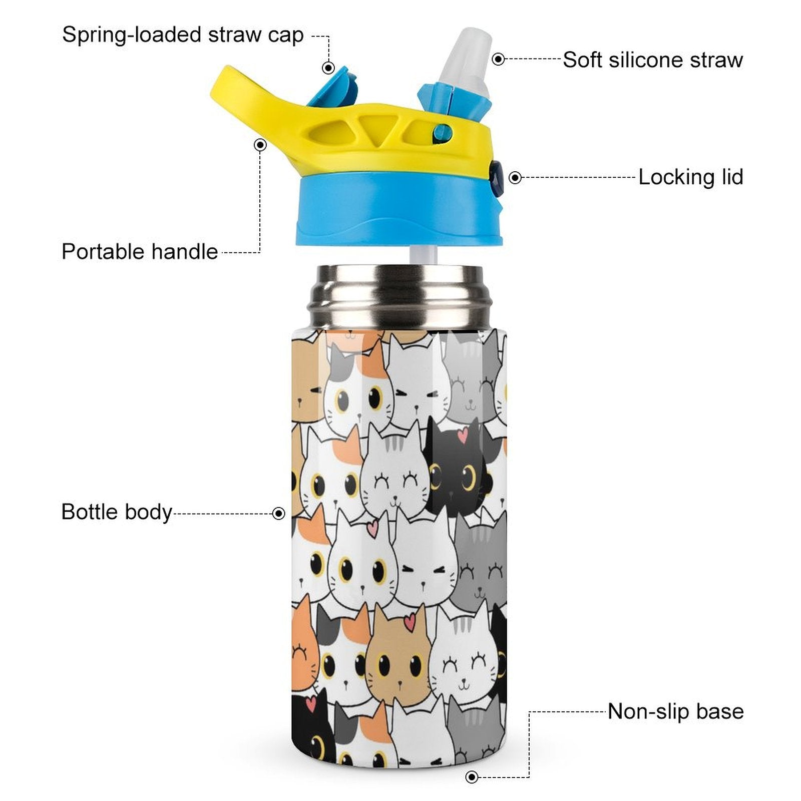 Cat Crowd - Little Kids Water Bottle Little Kids Water Bottle animal Printed Offshore