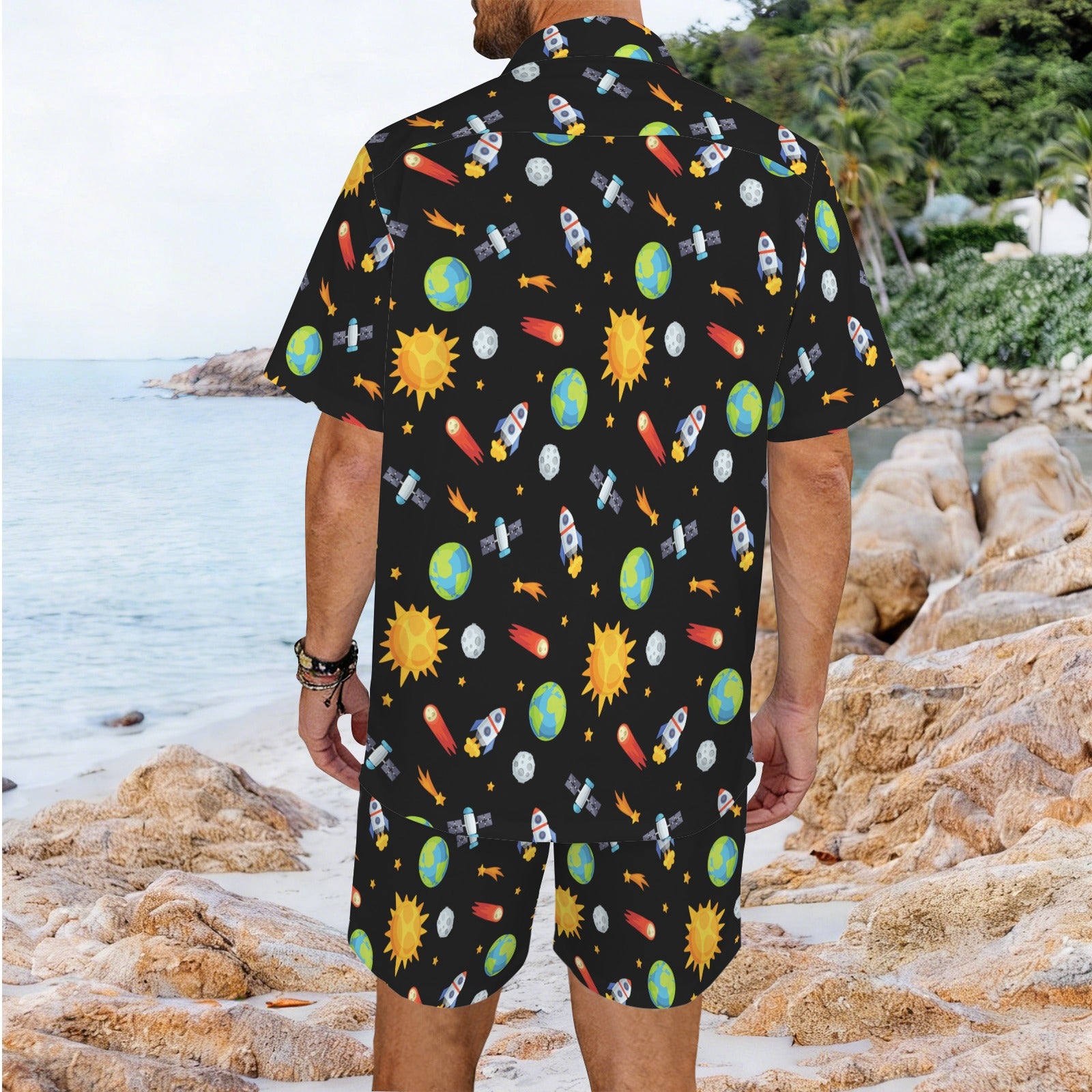 Busy Space Men's Hawaiian Shirt & Shorts Set Men's Hawaiian Shirt & Shorts Set Printed Offshore Space