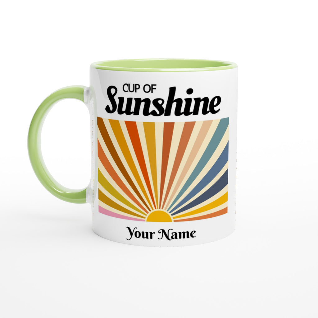 Personalised - Cup Of Sunshine - White 11oz Ceramic Mug with Colour Inside Ceramic Green Personalised 11oz Mug Customise Globally Fulfilled Name Personalise retro
