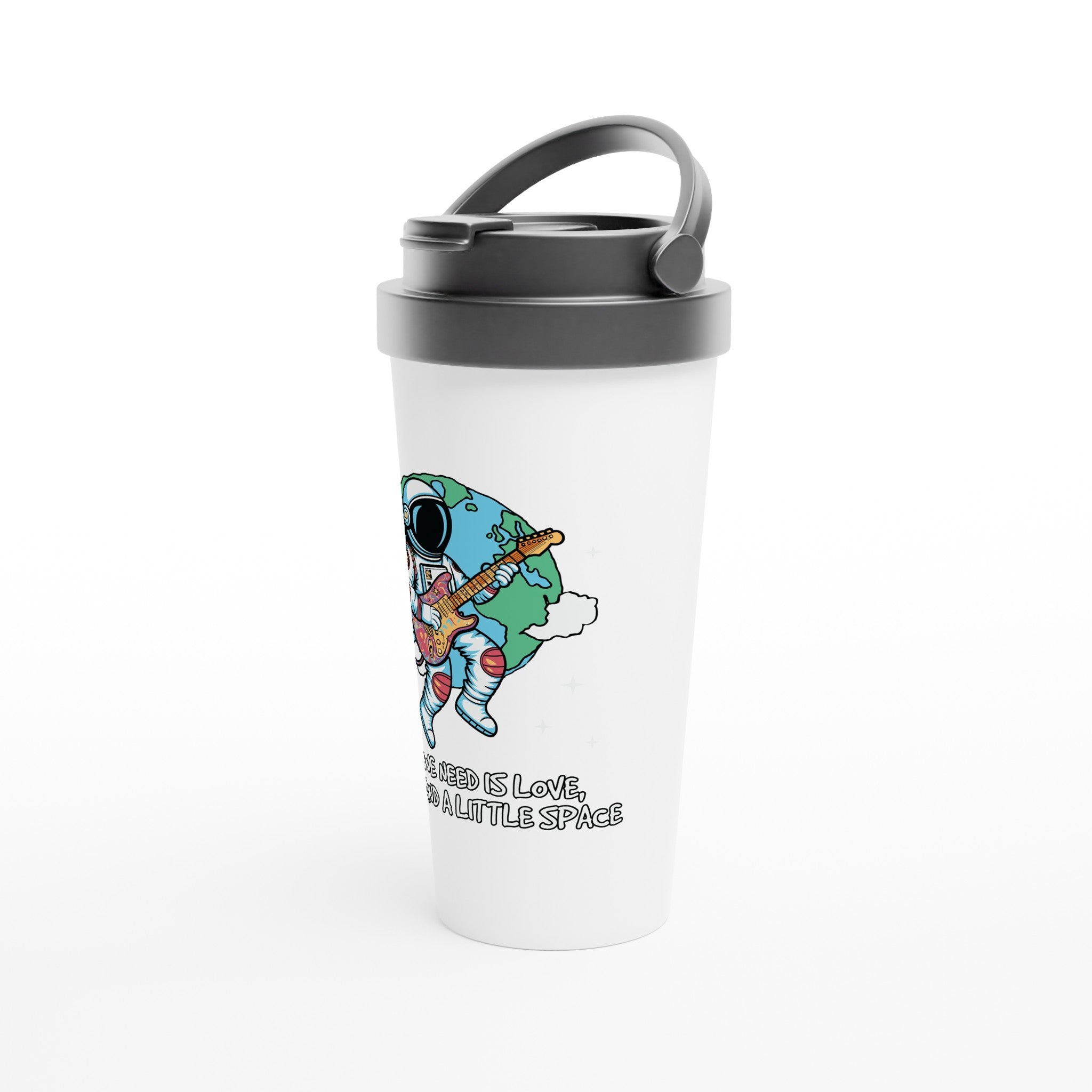 Astronaut, All We Need Is Love, Peace And A Little Space - White 15oz Stainless Steel Travel Mug Travel Mug Globally Fulfilled Space