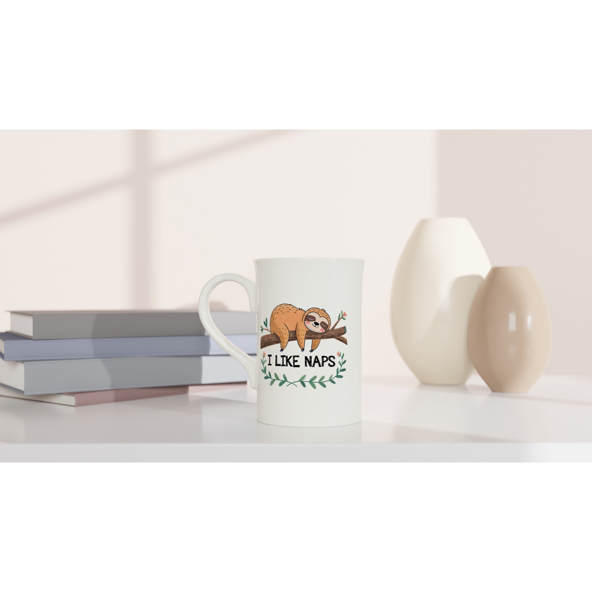 Sloth, I Like Naps - White 10oz Porcelain Slim Mug Porcelain Mug animal Globally Fulfilled