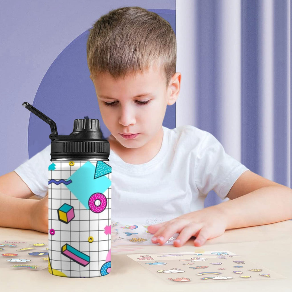 80's Grid - Kids Water Bottle with Chug Lid (12 oz)