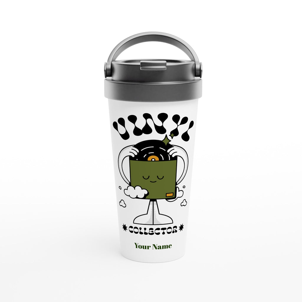 Personalised - Vinyl Collector - White 15oz Stainless Steel Travel Mug Default Title Personalised Travel Mug Globally Fulfilled retro