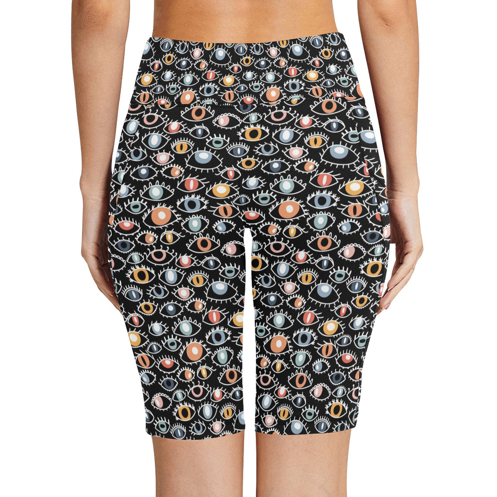 Eyes On Black Women's Bike Shorts With Side Pockets