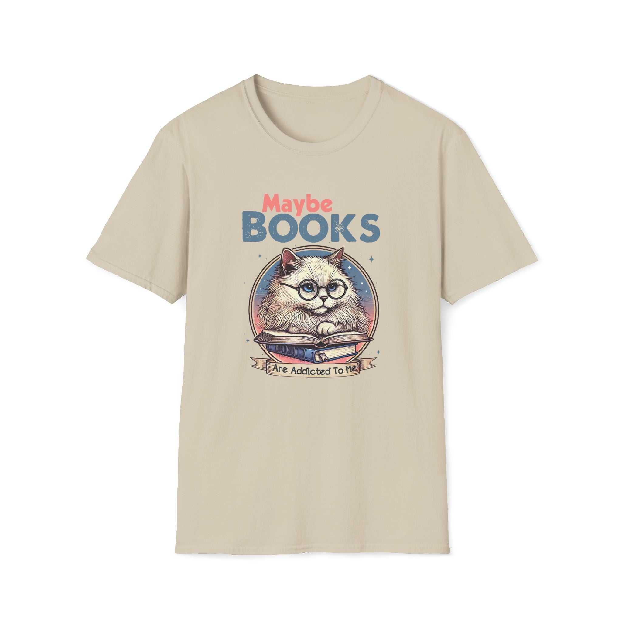 Maybe Books Are Addicted To Me, Cat - Unisex Softstyle T-shirt