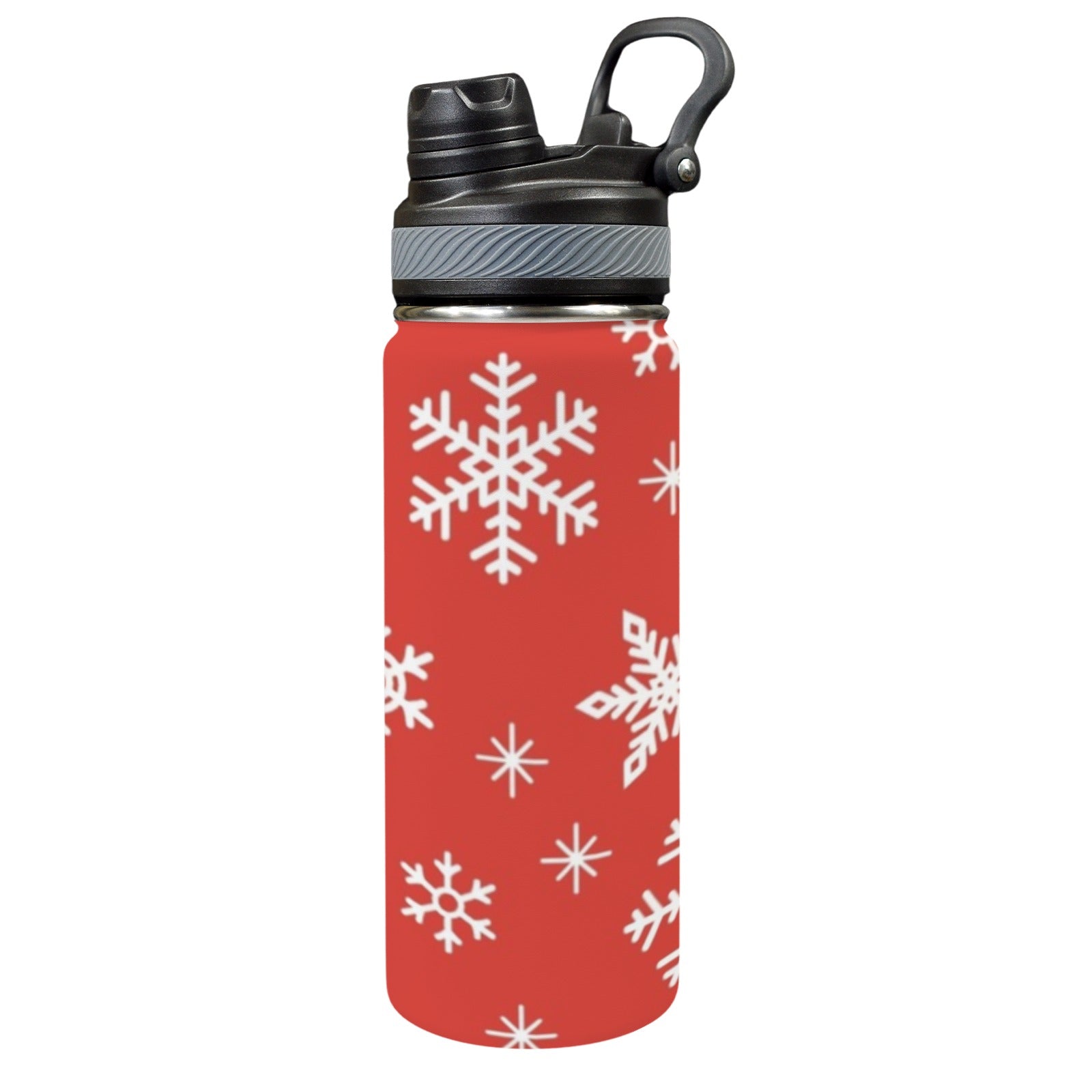 Red Snowflakes, Christmas - Insulated Water Bottle with Dual-Use Lid (18oz) One Size Insulated Water Bottle with Dual-Use Lid (18oz) Christmas Printed Offshore