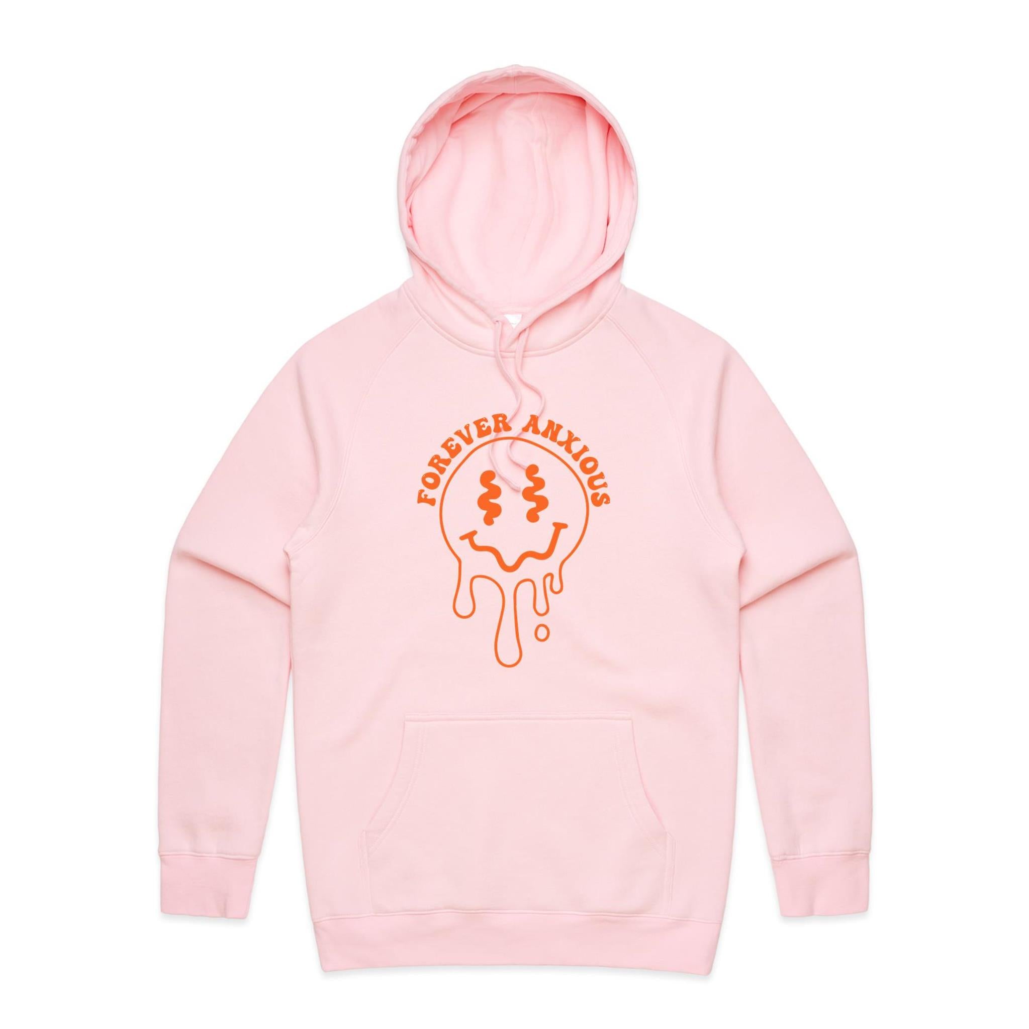 Forever Anxious - Mens Hoodie Pink Mens Hoodie Printed In Australia
