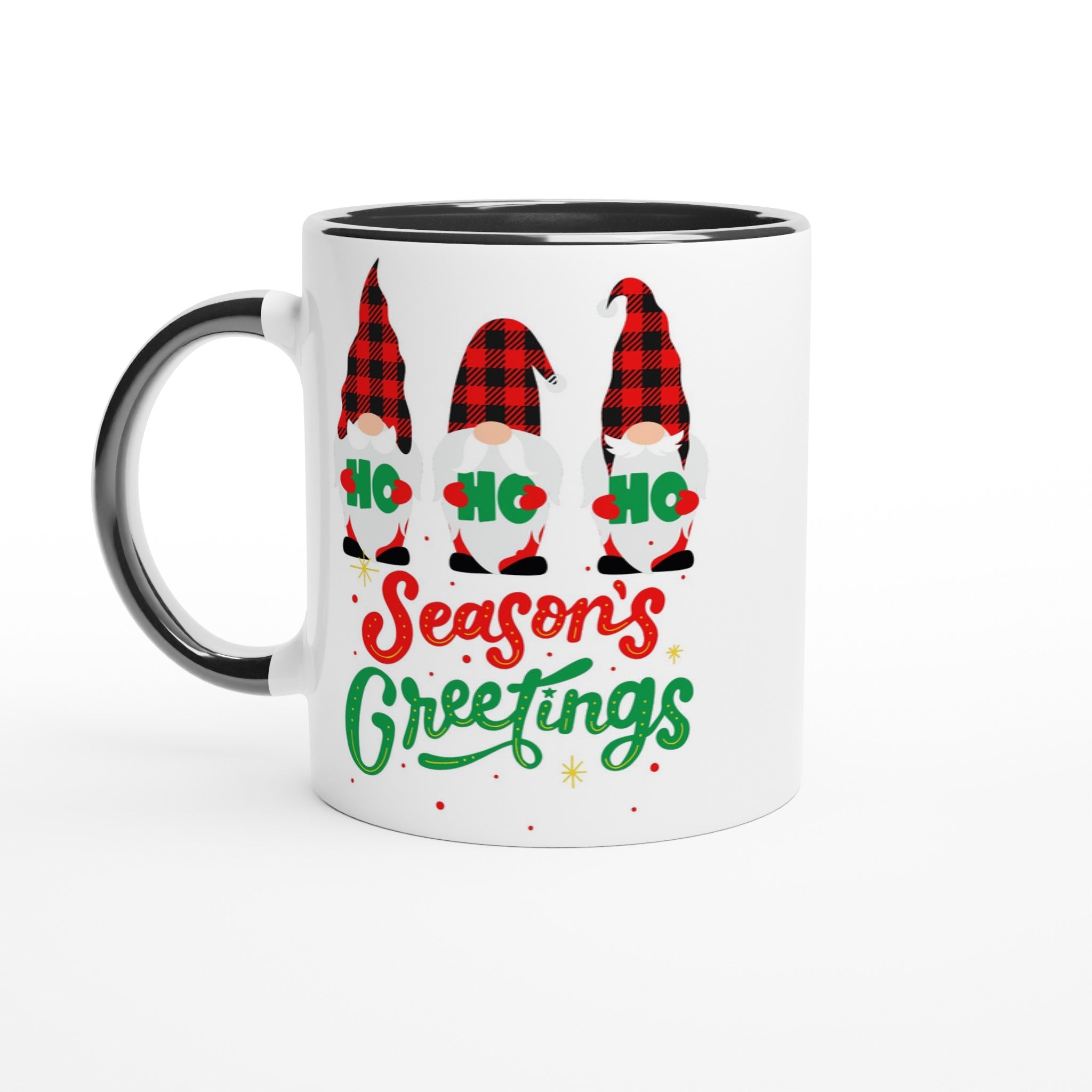 Christmas Gnome, Season's Greetings - White 11oz Ceramic Mug with Colour Inside Ceramic Black Christmas Colour Mug Christmas Globally Fulfilled