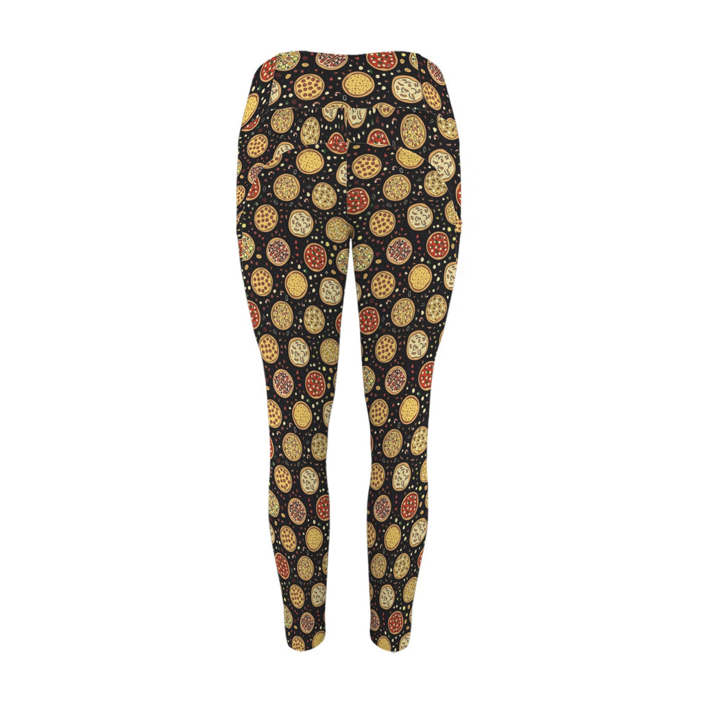 Round Pizzas On Black Women's High Waist Pockets Yoga Leggings Women's High Waist Pockets Yoga Leggings Food Printed Offshore