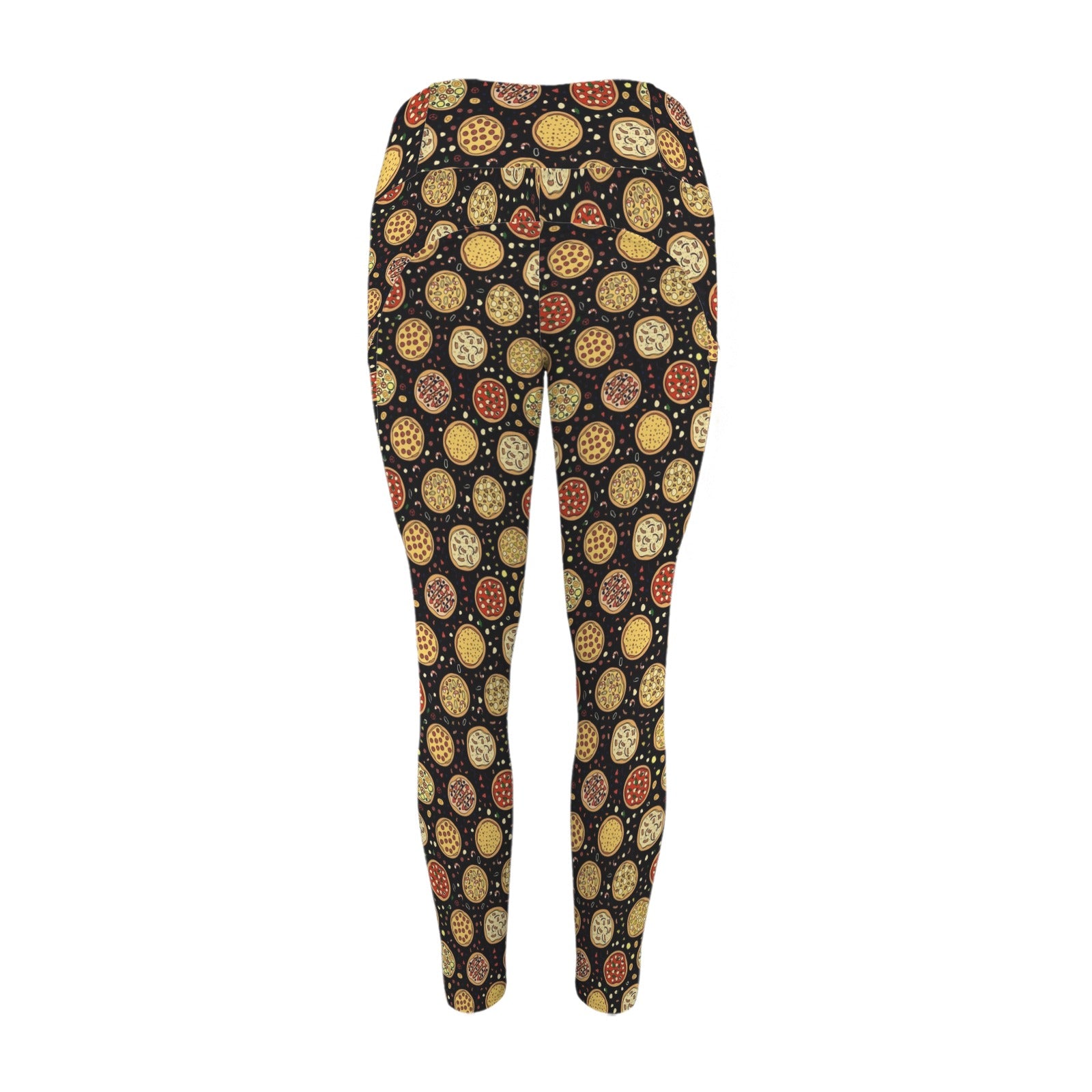 Round Pizzas On Black Women's High Waist Pockets Yoga Leggings Women's High Waist Pockets Yoga Leggings Food Printed Offshore