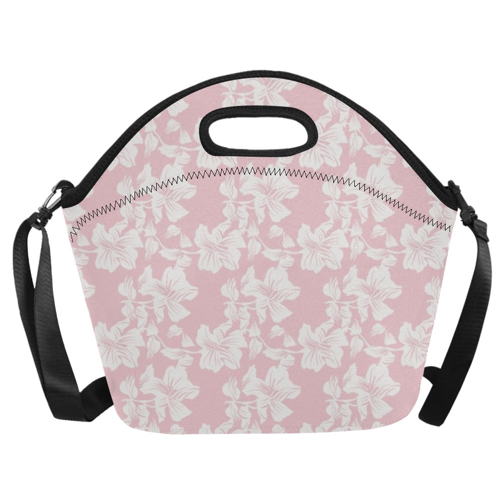 Pink Hawaiian Floral Neoprene Lunch Bag/Large (Model 1669) Neoprene Lunch Bag Plants Printed Offshore