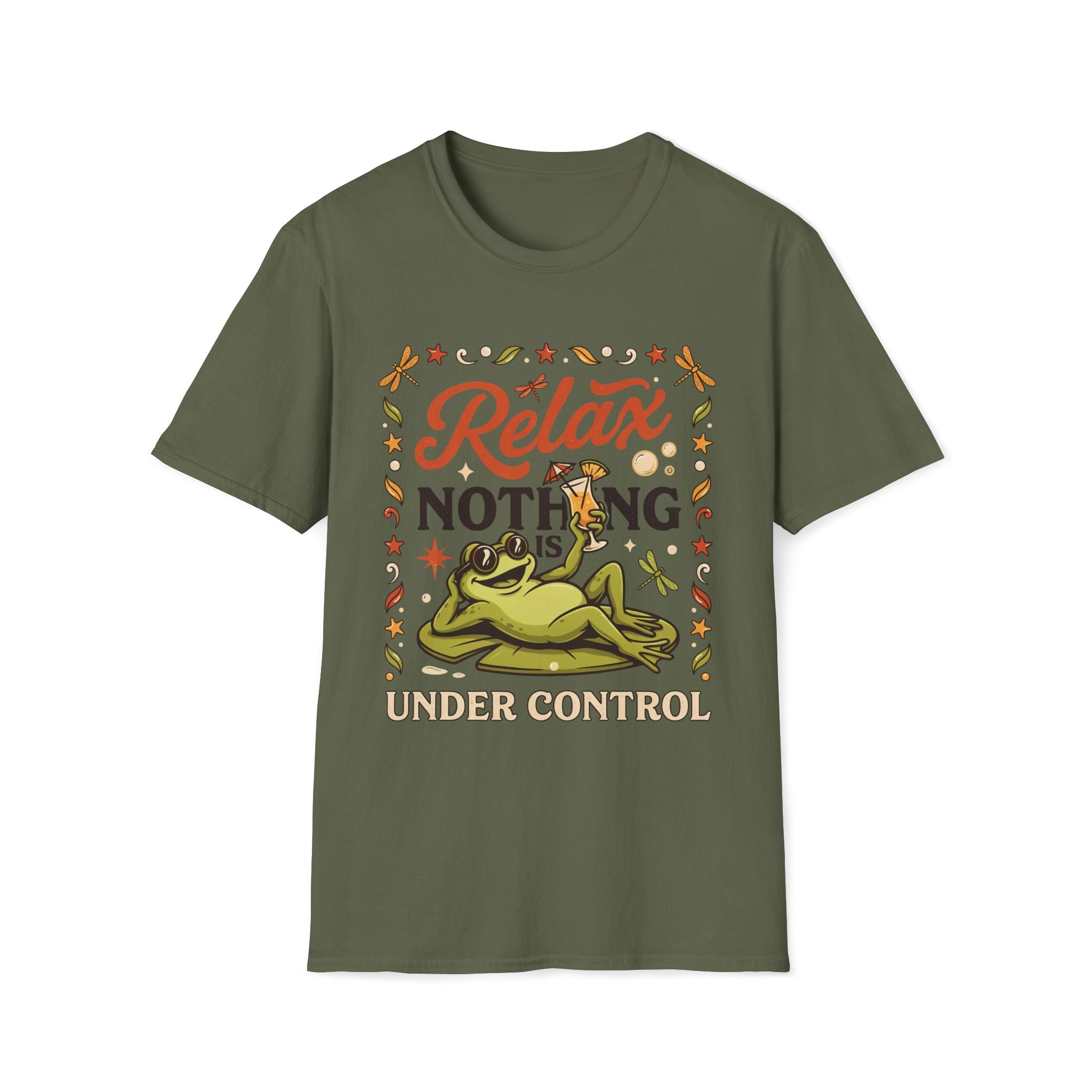Frog, Relax Nothing Is Under Control Unisex T-Shirt Military Green Unisex Adult T-shirt animal Globally Fulfilled