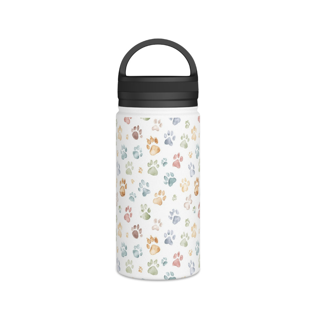 Paw Print Stainless Steel Water Bottle, Handle Lid White 12oz Stainless Steel Water Bottle With Handle Lid animal Globally Fulfilled