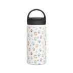 Paw Print Stainless Steel Water Bottle, Handle Lid White 12oz Stainless Steel Water Bottle With Handle Lid animal Globally Fulfilled