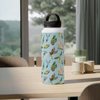 Parrots, Beautiful Colourful Birds Stainless Steel Water Bottle, Handle Lid Stainless Steel Water Bottle With Handle Lid Birds Globally Fulfilled