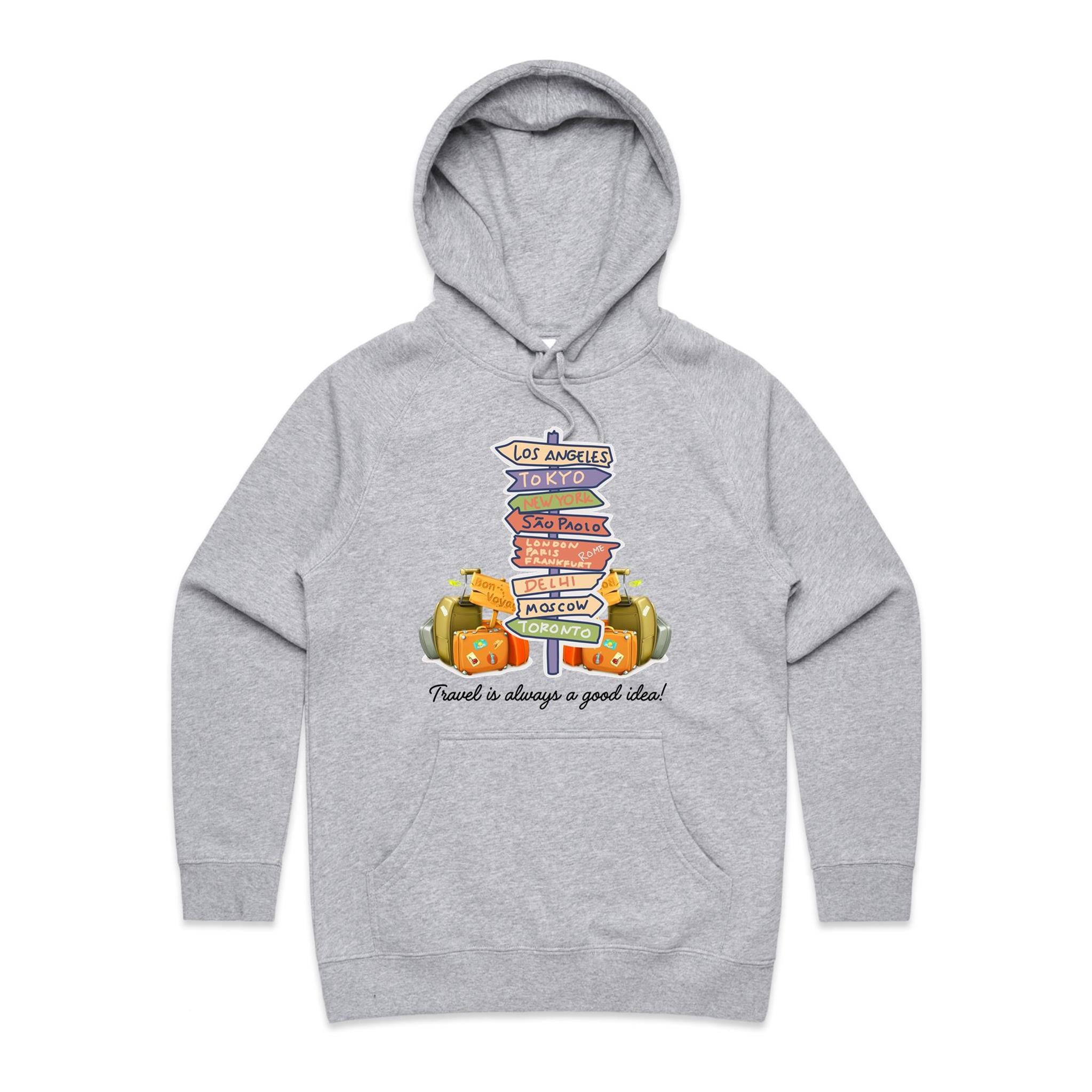 Travel Is Always A Good Idea - Womens Hoodie Grey Marle Womens Hoodie Printed In Australia