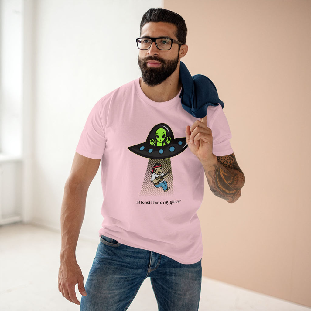 Alien UFO, At Least I Have My Guitar - Men's Staple Tee Pink Mens Premium T-Shirt Music Printed in AU and US Sci Fi