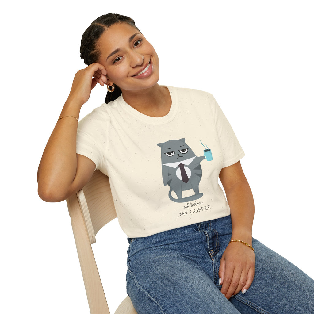 Not Before My Coffee, Cat - Unisex Softstyle T-Shirt