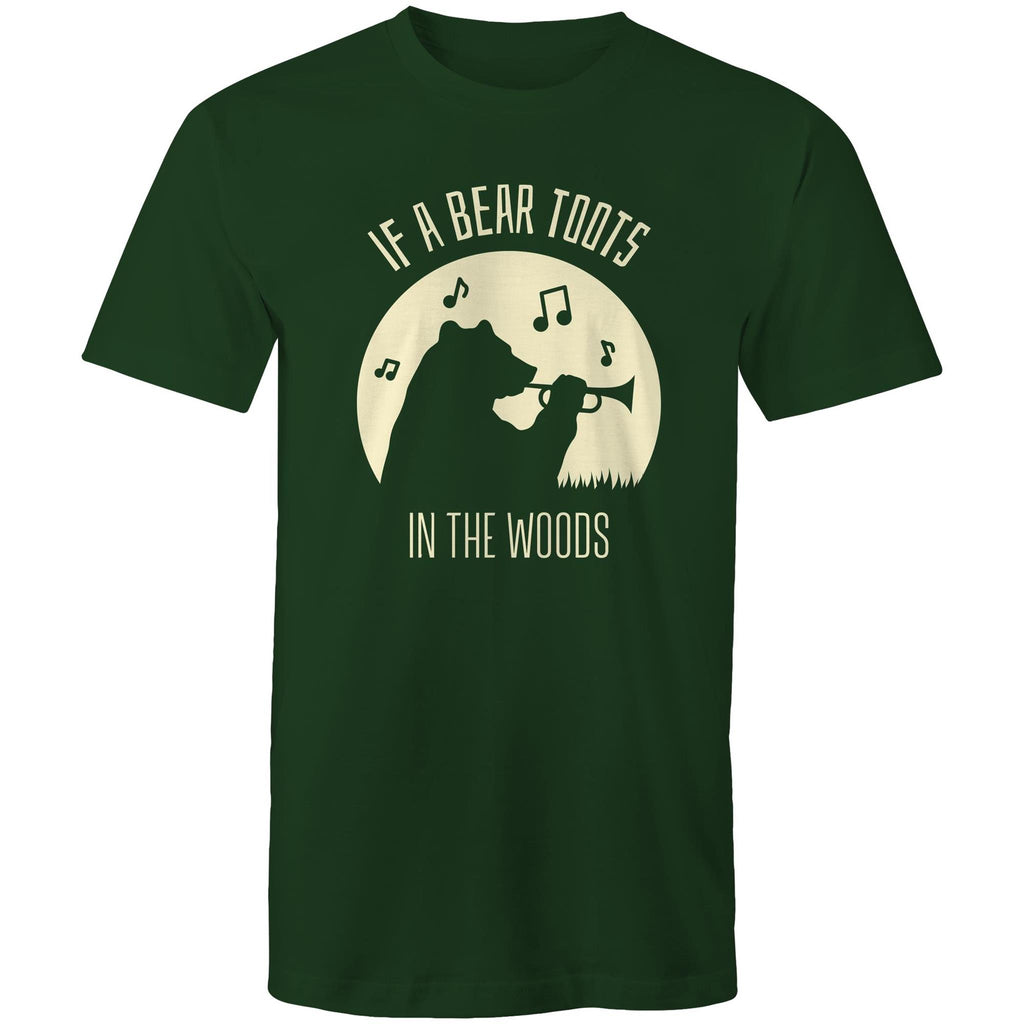 If A Bear Toots In The Woods, Trumpet Player - Mens T-Shirt Forest Green Mens T-shirt animal Music Printed In Australia