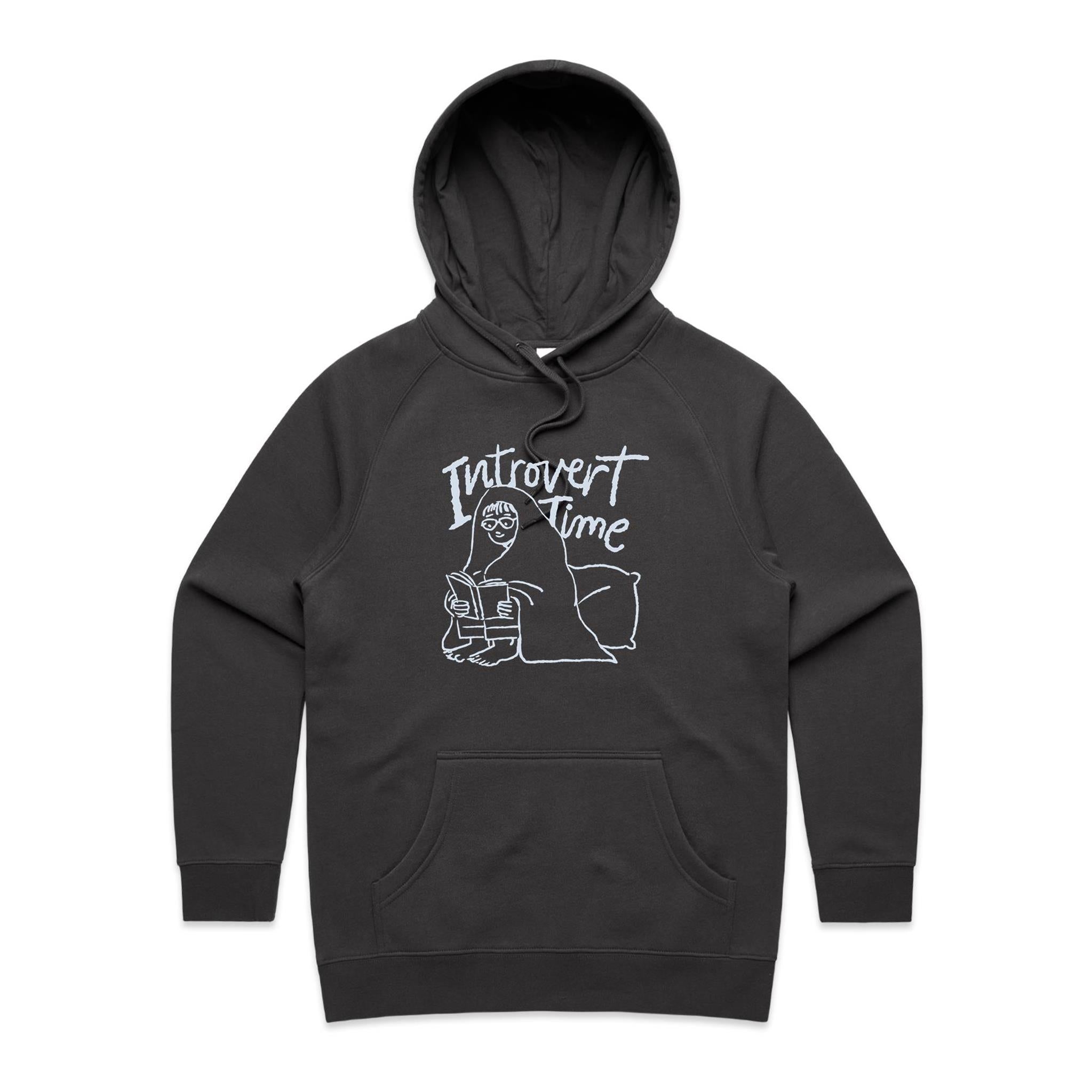 Introvert Time - Womens Hoodie Coal Womens Hoodie Printed In Australia