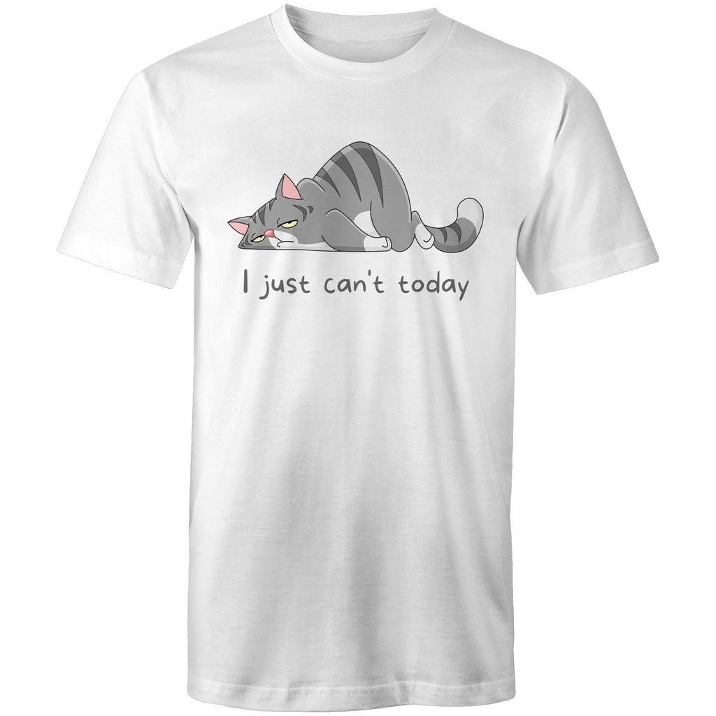 Cat, I Just Can't Today - Mens T-Shirt White Mens T-shirt animal Printed In Australia