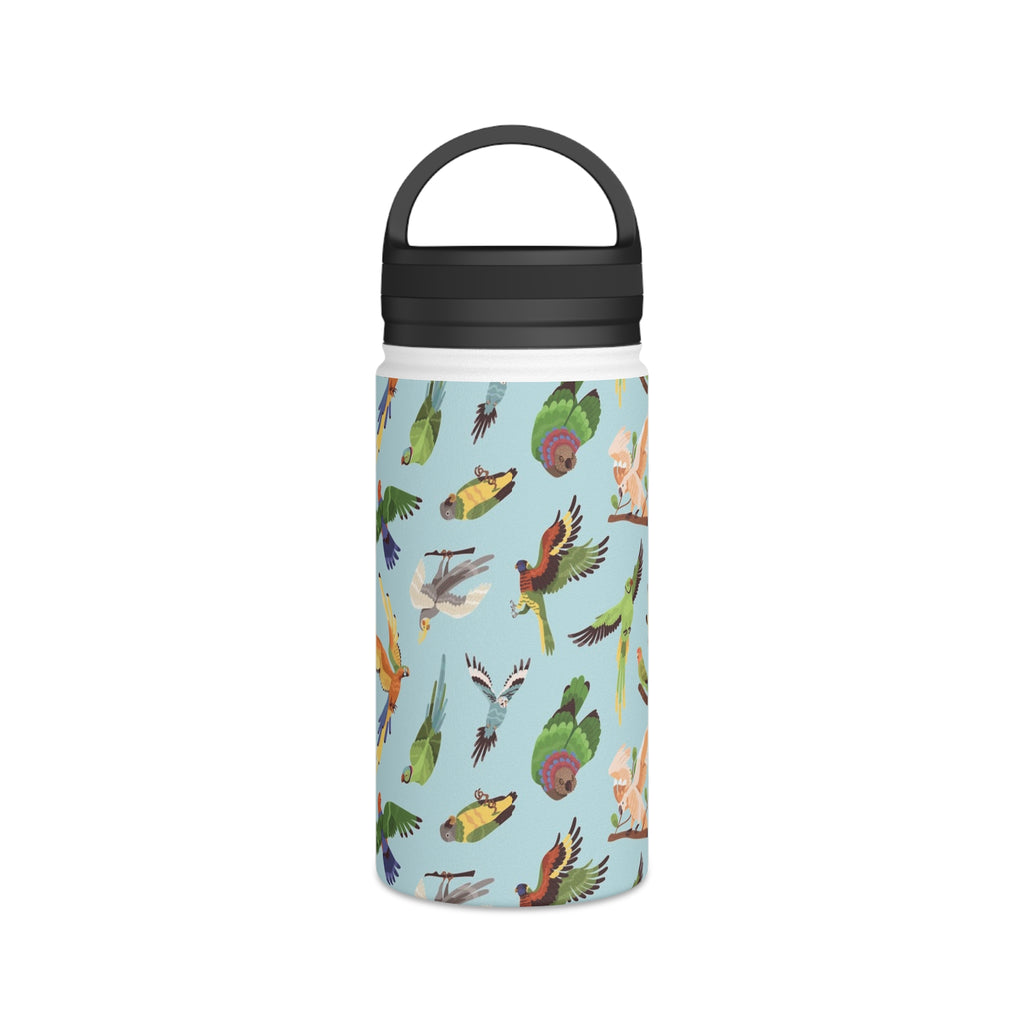 Parrots, Beautiful Colourful Birds Stainless Steel Water Bottle, Handle Lid Stainless Steel Water Bottle With Handle Lid Birds Globally Fulfilled