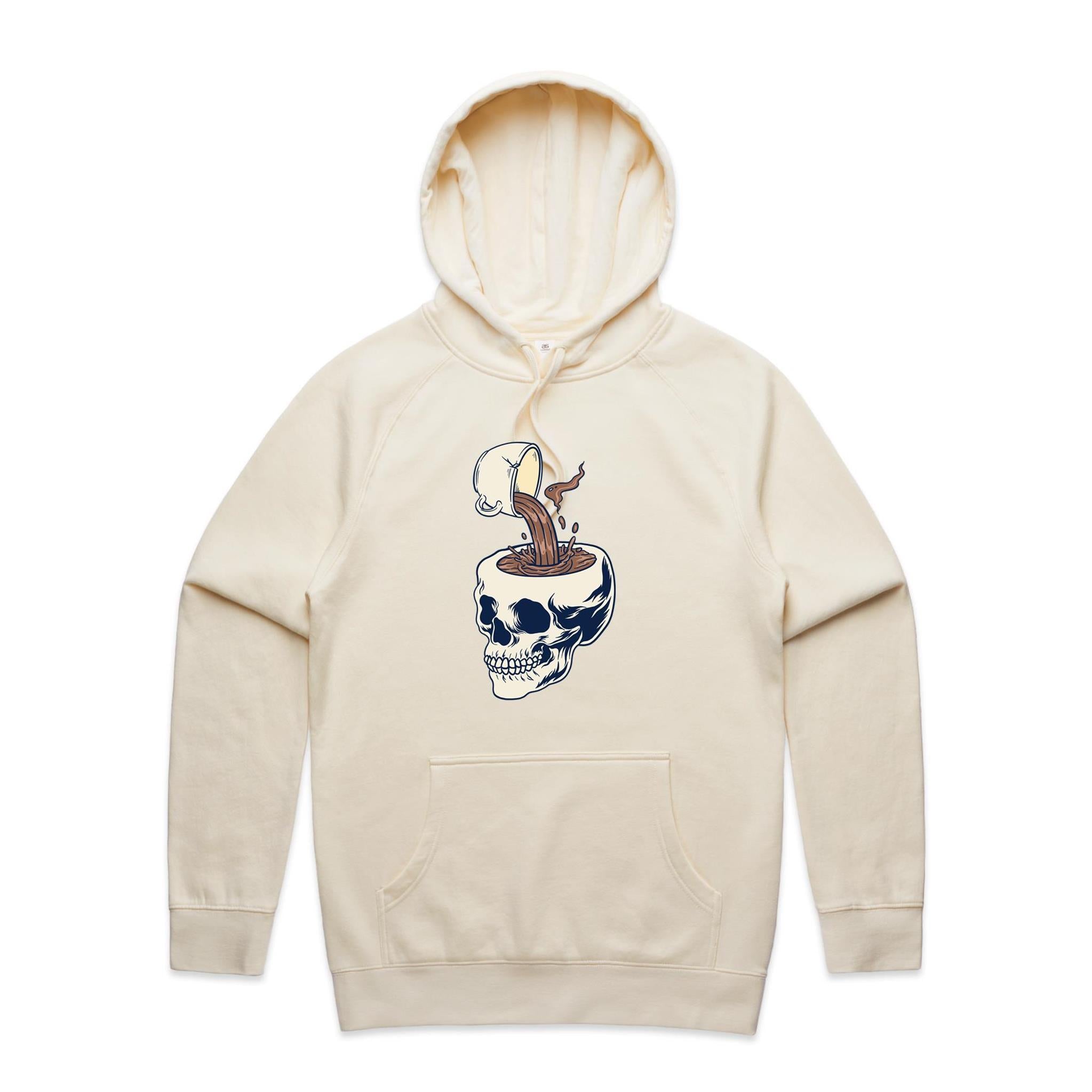 Coffee Skull - Mens Hoodie Ecru Mens Hoodie Coffee Printed In Australia