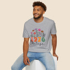 Turning 50, 1976 Vintage Floral Unisex Softstyle T-Shirt Sport Grey T-Shirt Australian Printer Birthday