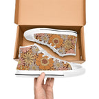 Orange Retro Floral Men's High Top Canvas Shoes Men's Classic High Top Canvas Shoes Plants Printed Offshore
